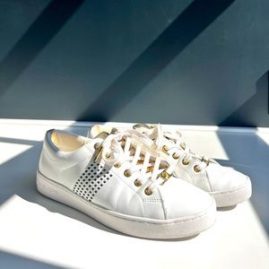 Michael Kors White and Gold Sneakers with Lace-up Tie